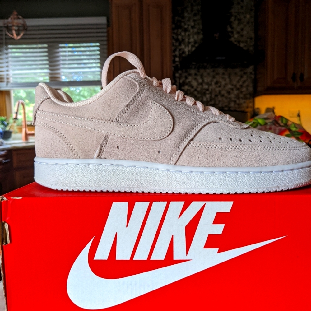 Nike pink suede court shoes